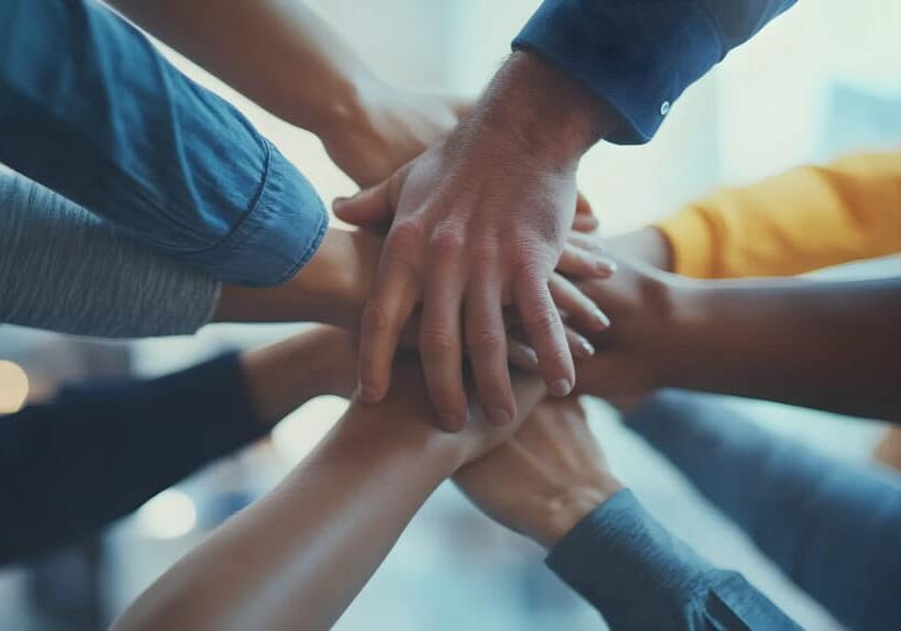 manos de un grupo de personas unidas representando el apoyo y el trabajo en equipo motivacion y compromiso planificacion en grupo colaboracion y confianza